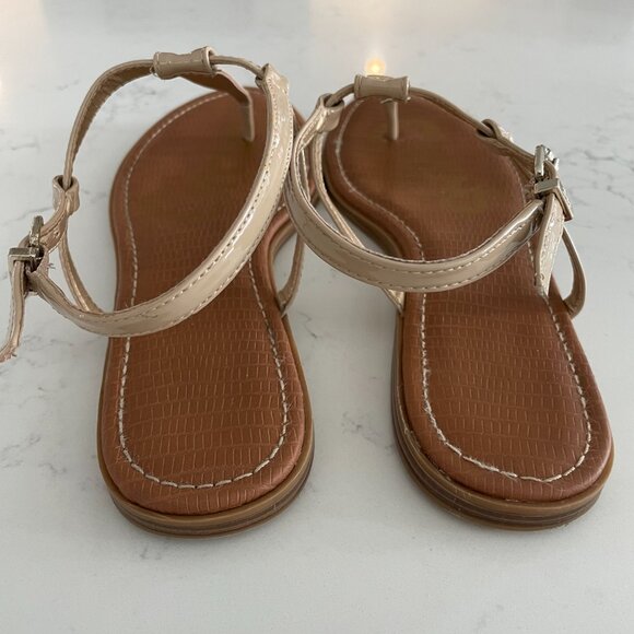 Circus by Sam Edelman T Strap Neutral Patent Sandals Silver Hardware Tan Sz 11 - Picture 6 of 12